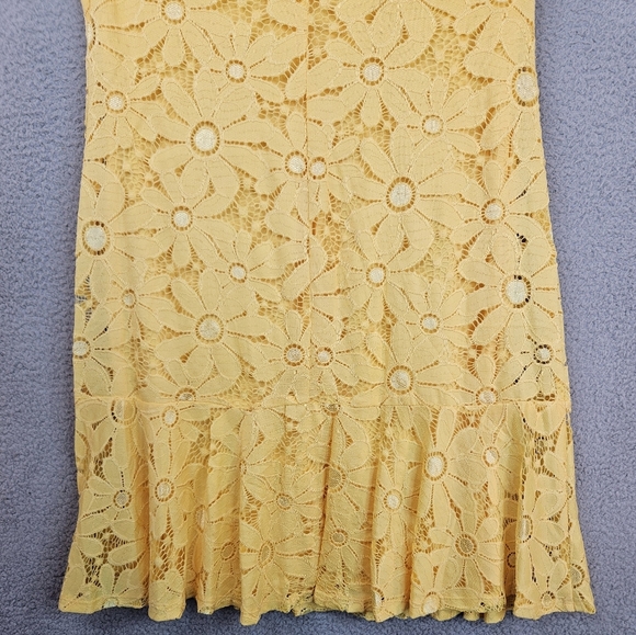 Connected Apparel Coming Up Daisy Yellow Perfect Summer Dress Sz 12 Lace Overlay - Picture 10 of 11